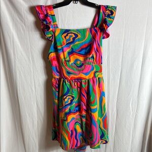 Vibrant Multicolor Dress with Ruffled Straps